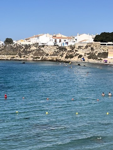 Dzika część wyspy Tabarca z naturalnymi skałami i turkusową wodą Morza Śródziemnego