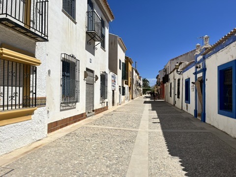 Wąskie uliczki miasta Tabarca wyłożone kamieniem z tradycyjną architekturą