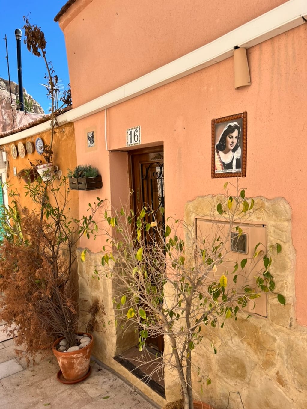 Wąskie uliczki pełne kwiatów w Barrio de Santa Cruz w Alicante